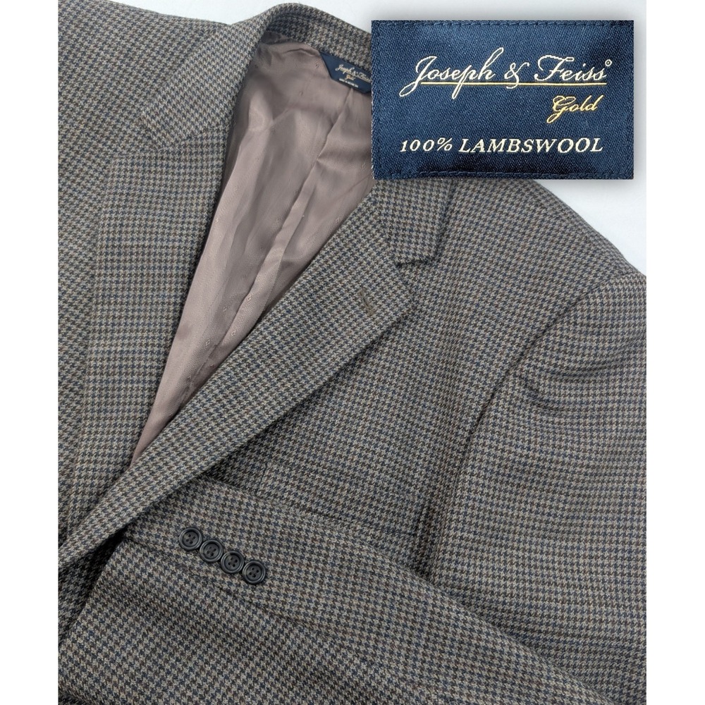 Joseph Feiss Gold Blazer Coat Sport Suit Jacket Lambswool Houndstooth 48L 50"